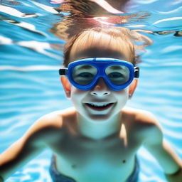 A young boy swimming in a clear blue pool