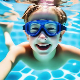 A young boy swimming in a clear blue pool
