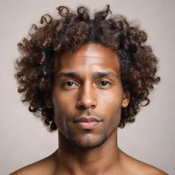 A highly abstract, minimalistic representation of a man with brown skin and curly hair cascading over his forehead, reflecting sophistication and personality, suitable for a profile picture.