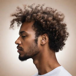 An ultra-abstract, minimalistic profile image of a man with brown skin and curly hair falling over his forehead, emphasizing his sophistication and personality, ideal for profile use.