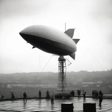 The film crew set up a mooring mast on the rooftop to film the dramatic airship scene.