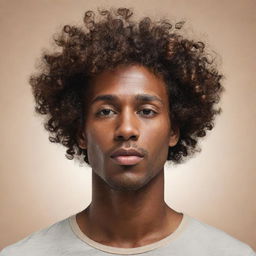 An ultra-abstract, minimalistic representation of a man with brown skin and curly hair falling prominently over his forehead, reflecting sophistication and personality, ideal for profile use.