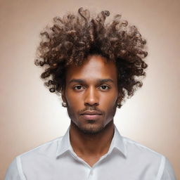 An ultra-abstract, minimalistic representation of a man with brown skin and curly hair falling prominently over his forehead, reflecting sophistication and personality, ideal for profile use.