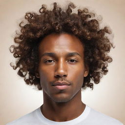 An ultra-abstract, minimalistic representation of a man with brown skin and curly hair falling prominently over his forehead, reflecting sophistication and personality, ideal for profile use.