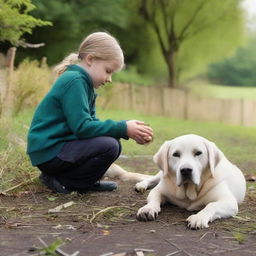 A heartbreaking scene where a dog has been poisoned and two children are desperately searching for a cure to save their beloved pet