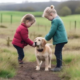 A heartbreaking scene where a dog has been poisoned and two children are desperately searching for a cure to save their beloved pet