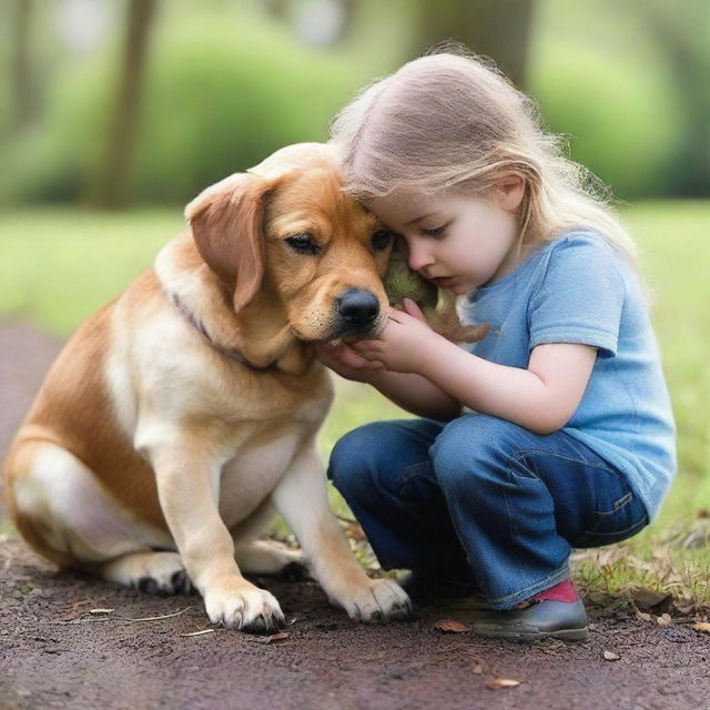 A heartbreaking scene where a dog has been poisoned and two children are desperately searching for a cure to save their beloved pet