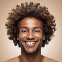 An ultra-abstract, minimalistic representation of a man with brown skin and curly hair falling over his forehead, portraying a sense of sophistication, personality and a smiling expression, ideal for profile use.