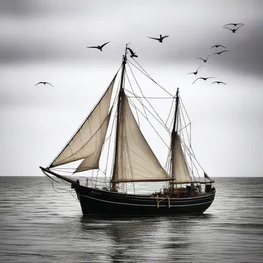 The lugger sailed towards the coastline, carrying a haunted past and eerie tales of ghostly fishermen.