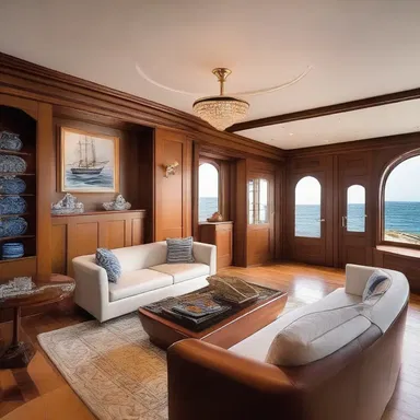 The interior of the luxurious waterfront villa featured a stunning, custom-built lugger model, paying homage to the region's rich maritime heritage.