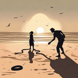 Two people are searching for treasure on a beach