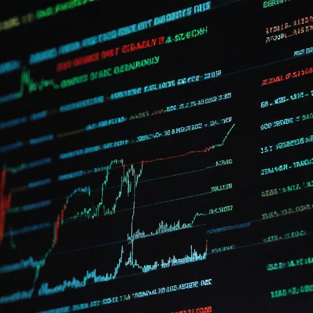 A dynamic and complex forex trading graph on a digital screen illustrating currency exchange rates.