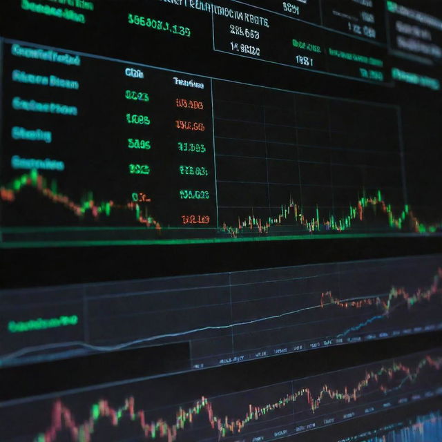 A dynamic and complex forex trading graph on a digital screen illustrating currency exchange rates.