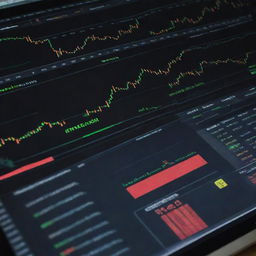 A dynamic and complex forex trading graph on a digital screen illustrating currency exchange rates.