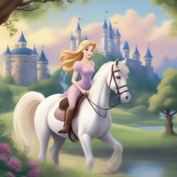 A princess has escaped from her castle with her white horse to find the love of her life