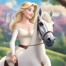 A princess has escaped from her castle with her white horse to find the love of her life