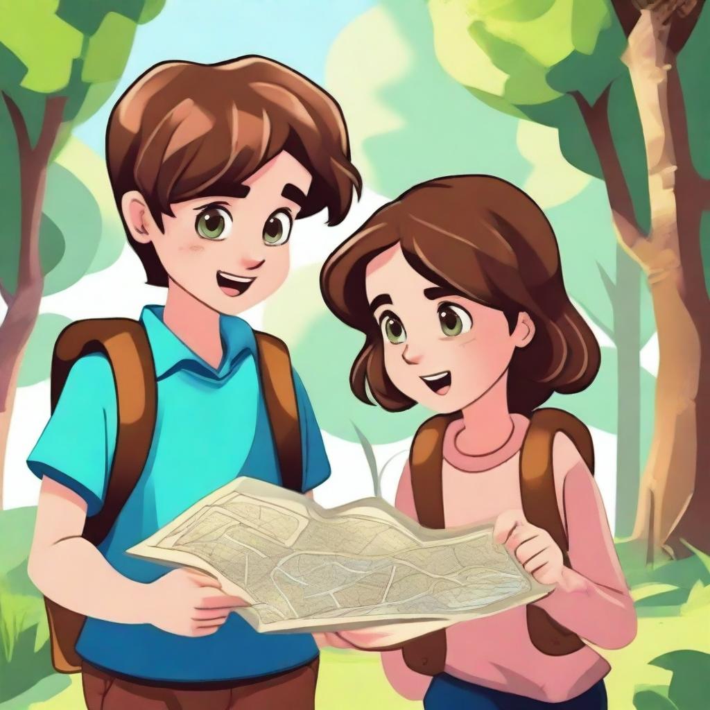 A boy and a girl searching for something, their faces filled with curiosity and determination