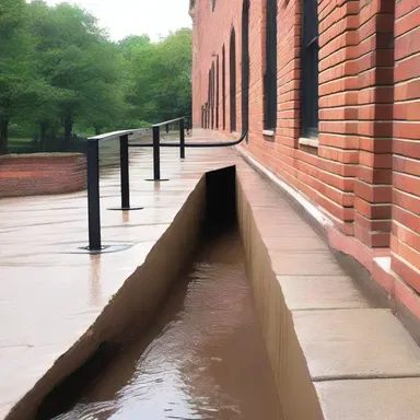 The architect carefully designed the drainage system to prevent any potential washout around the building.