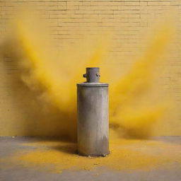 An abstract art piece with a used tear gas cartridge in a peaceful setting. Paint the scene in shades of yellow with a mosaic backdrop, reminiscent of a Gaspar Noé film title.