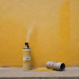 An abstract art piece with a used tear gas cartridge in a peaceful setting. Paint the scene in shades of yellow with a mosaic backdrop, reminiscent of a Gaspar Noé film title.