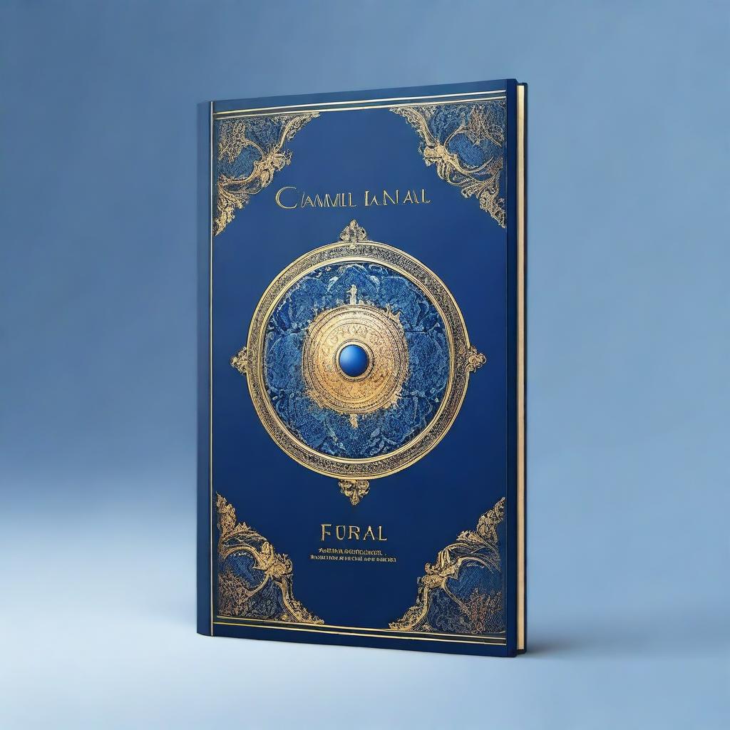 Generate a book cover with a dominant color scheme of blue and gold