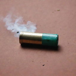 Depict a used tear gas cartridge, styled visually akin to the cinematic aesthetics found in a Gaspar Noé film.