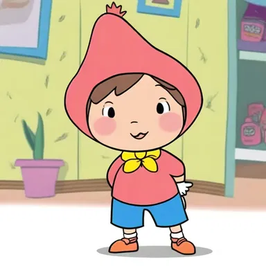 In the cartoon show, the character wore a poke bonnet that was constantly falling off during funny moments.