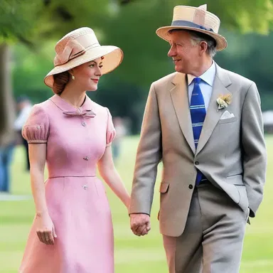 As they strolled hand in hand through the park, the woman's poke bonnet added a touch of vintage charm to their romantic outing.