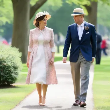 As they strolled hand in hand through the park, the woman's poke bonnet added a touch of vintage charm to their romantic outing.