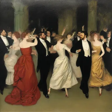 The painting depicted a wild party where everyone was intoxicated with champagne and dancing.