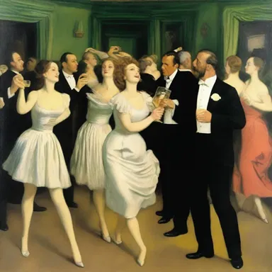 The painting depicted a wild party where everyone was intoxicated with champagne and dancing.