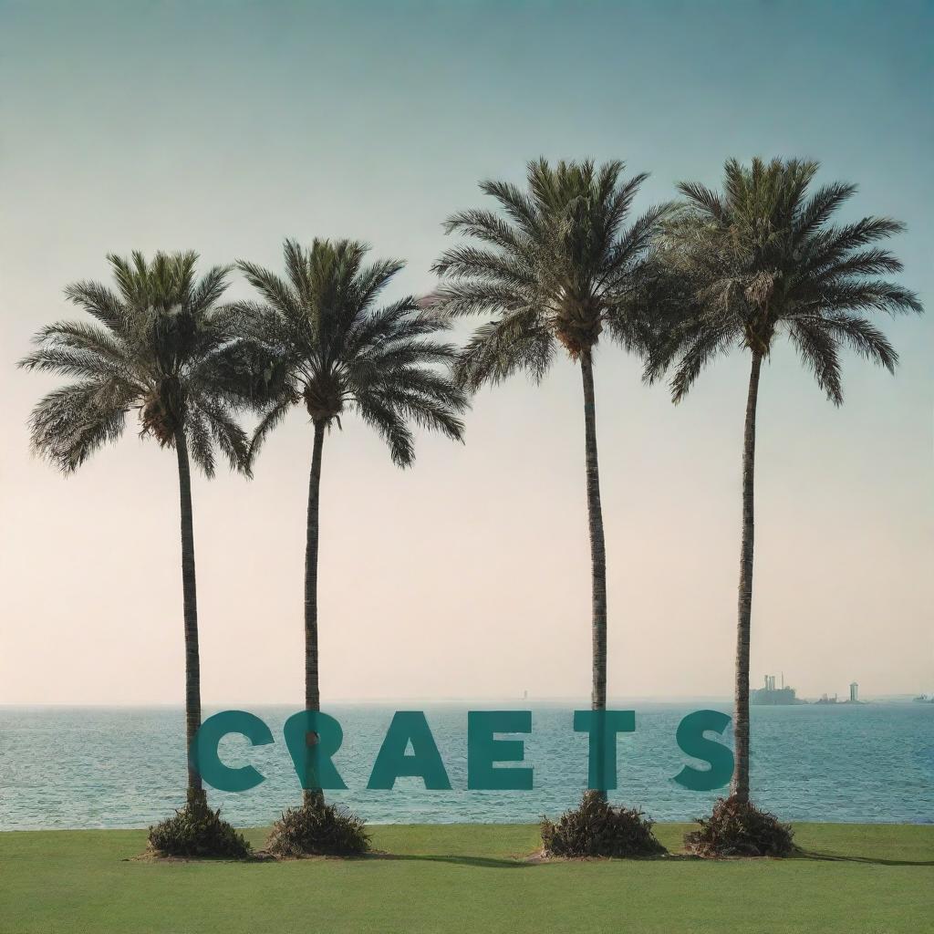 Create an image featuring four palm trees with the words 'Assets Only' creatively integrated into the scenery.