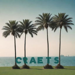 Create an image featuring four palm trees with the words 'Assets Only' creatively integrated into the scenery.