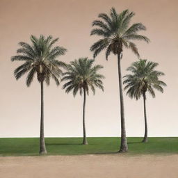 Create an image featuring four palm trees with the words 'Assets Only' creatively integrated into the scenery.