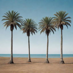 Create an image featuring four palm trees with the words 'Assets Only' creatively integrated into the scenery.