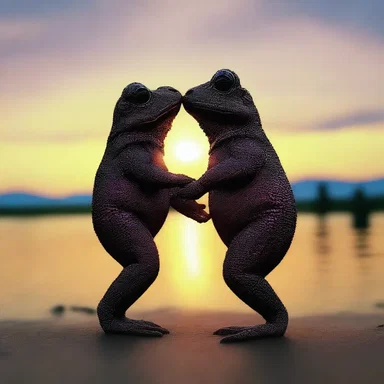 They watched the sunset together, their hearts filled with love and romance, just like the bufo mating dance.