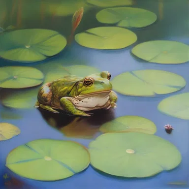 The artist painted a beautiful landscape featuring a serene pond where a Bufo toad peacefully sat among the lily pads.