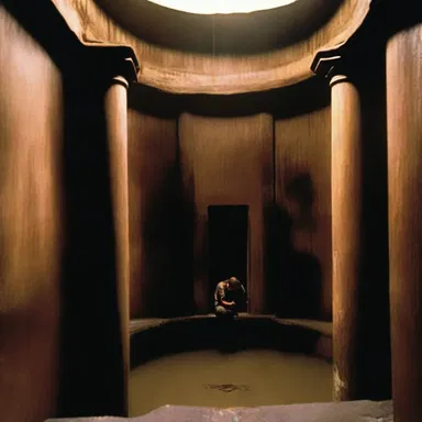 The suspenseful movie had a tense scene where the protagonist was hiding in a cistern to evade capture.