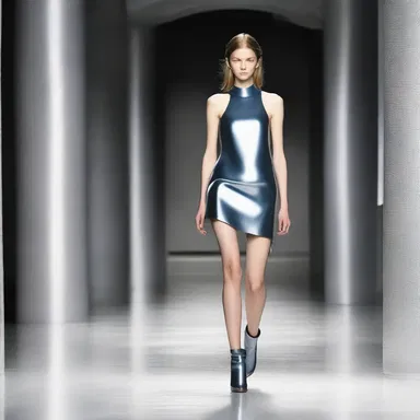 The designer showcased a unique collection inspired by cisterns, incorporating metallic elements resembling water storage.