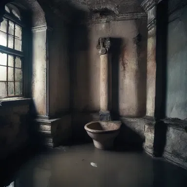 As the protagonist walked into the dark, abandoned mansion, they could hear the eerie sound of water dripping from the cistern.
