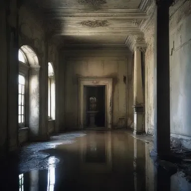 As the protagonist walked into the dark, abandoned mansion, they could hear the eerie sound of water dripping from the cistern.