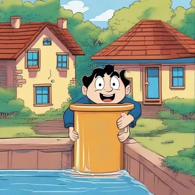 In the animated series, the mischievous character accidentally caused a flood in their neighborhood when they tampered with the cistern.