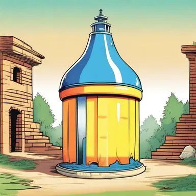 In the cartoon, the cistern was depicted as a small storage tank holding colorful fluid.