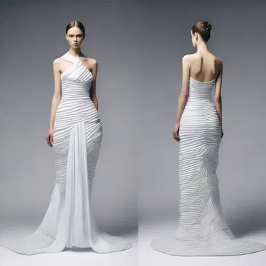 The fashion designer used the concept of a cistern as inspiration for their unique dress design, incorporating fluid-like patterns and shapes.
