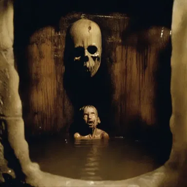 The horror movie featured a chilling scene where the main character found themselves trapped in an underground cistern filled with murky water.