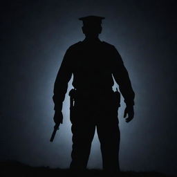 A sharply silhouetted figure, an enigmatic shadow, subtly entraps a uniformed police officer within its grasp under the pale moonlight.