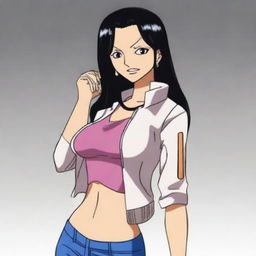 Generate an image of Nico Robin, a character from One Piece, wearing a satin jacket