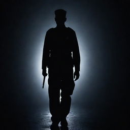 A sharply silhouetted figure, an enigmatic shadow, subtly entraps a uniformed police officer within its grasp under the pale moonlight.