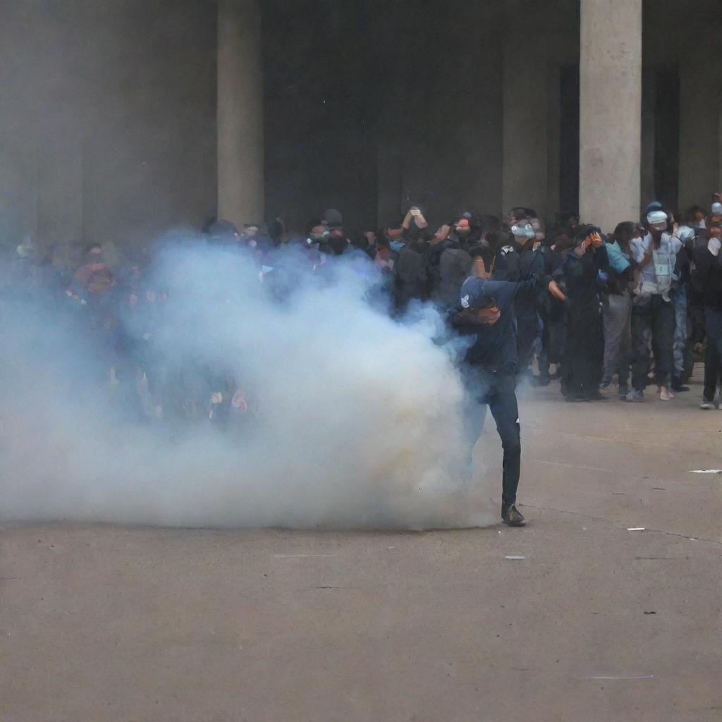 An image detailing the release of tear gas.