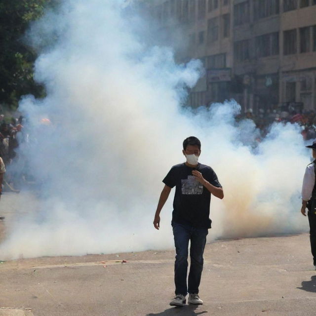 An image detailing the release of tear gas.